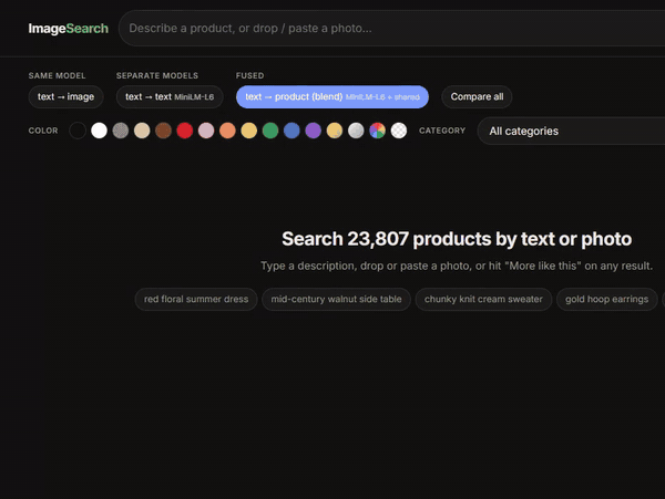 Product Search demo: searching by description and filtering by color